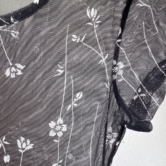 Sheer Floral Mesh Maxi Dress – Black White Overlay – XS/S – Y2K Grunge Layering - Picture 4 of 11